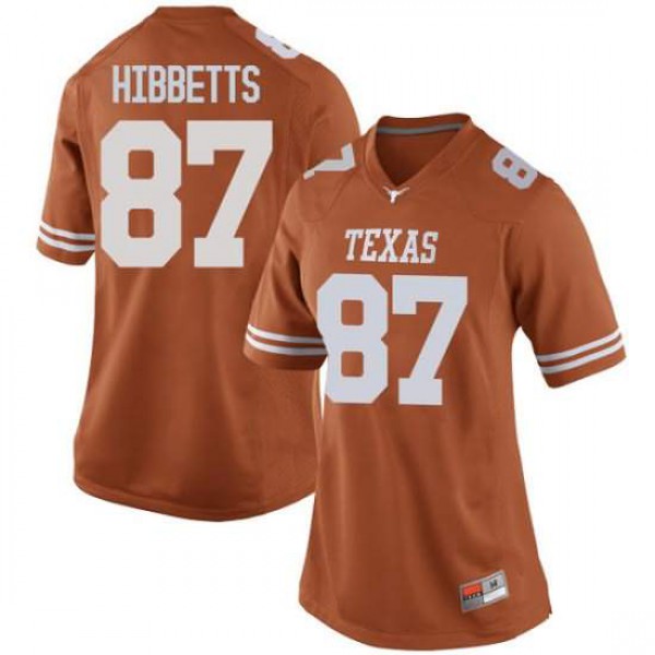 Women University of Texas #87 Austin Hibbetts Game Stitched Jersey Orange